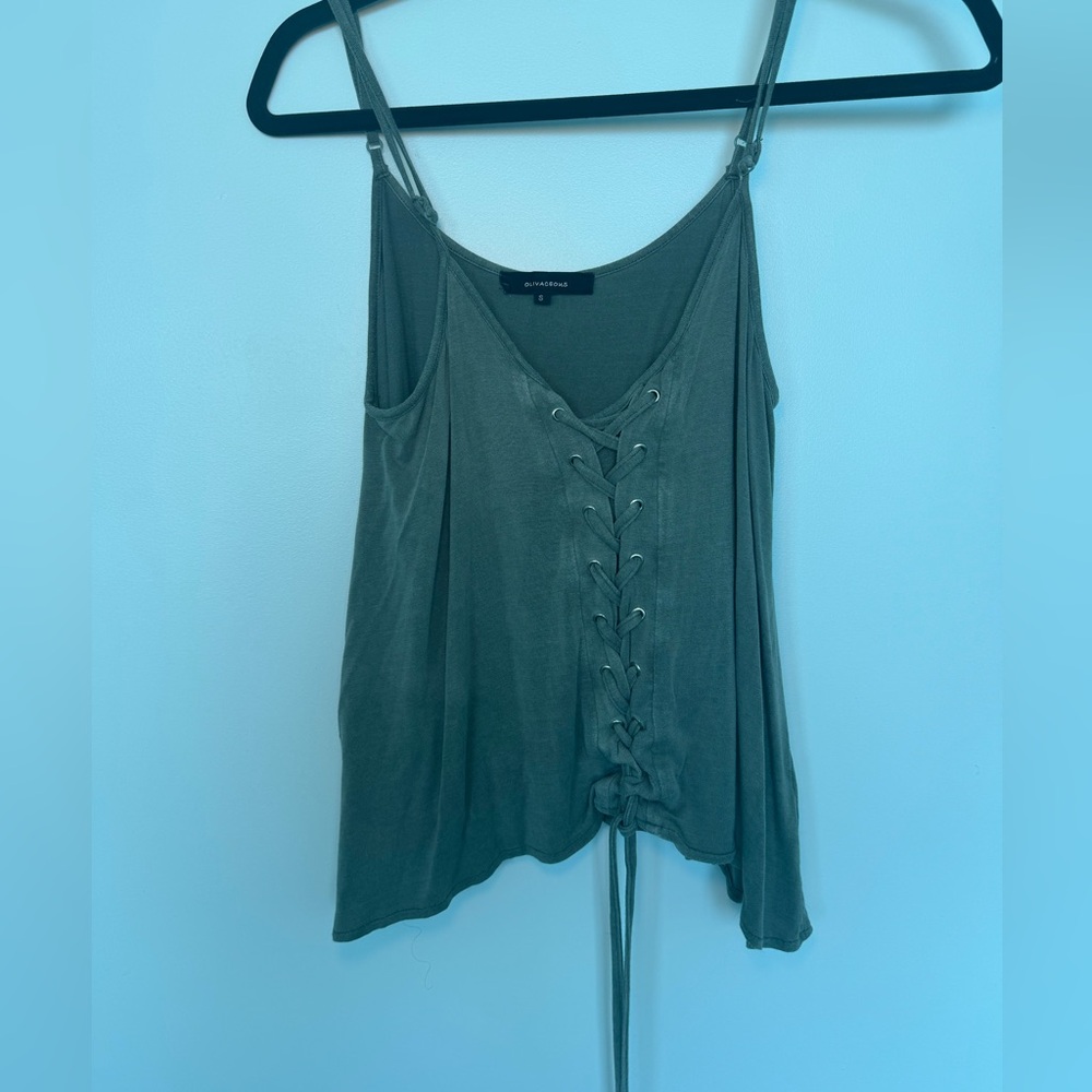 Olivaceous small green tank top with lace up front